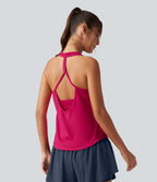 U Neck Built-in Bra Curved Hem Cool Touch Quick Dry Yoga Tank Top-UPF50+ — Bright Rose — view 2