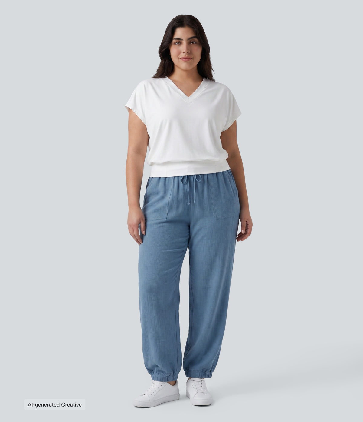 Plus Size V Neck Short Sleeve Oversized Cool Touch Quick Dry Yoga Sports Top — White — view 5