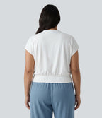 Plus Size V Neck Short Sleeve Oversized Cool Touch Quick Dry Yoga Sports Top — White — view 2