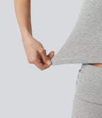 High Stretch Ribbed Knit Square Neck Contrast Lace Casual Tank Top — Fog Gray — view 6