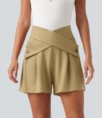 Super High Waisted Crossover Work Shorts 4'' with Pockets — Taos Taupe — view 3
