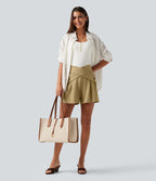 Super High Waisted Crossover Work Shorts 4'' with Pockets — Taos Taupe — view 8