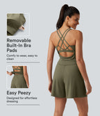 Airy U Neck Built-in Bra Cool Touch Workout Playsuit with Pockets-Edition — Withered Green — view 1