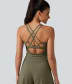 Airy U Neck Built-in Bra Cool Touch Workout Playsuit with Pockets-Edition — Withered Green — view 4