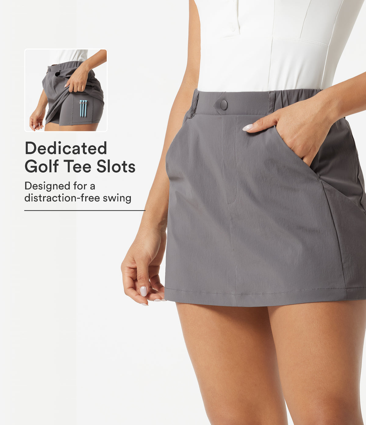 Mid Rise 2-in-1 Mini Golf Skirt with Pockets-Golf Tee — Steel Gray — view 1