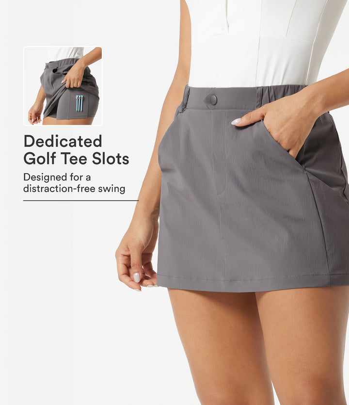 Mid Rise 2-in-1 Mini Golf Skirt with Pockets-Golf Tee — Steel Gray — view 1