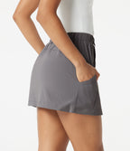 Mid Rise 2-in-1 Mini Golf Skirt with Pockets-Golf Tee — Steel Gray — view 2