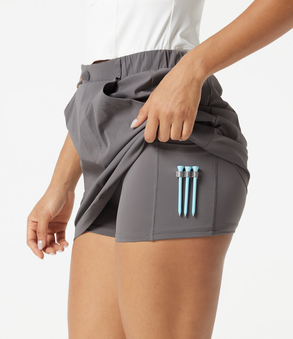Mid Rise 2-in-1 Mini Golf Skirt with Pockets-Golf Tee — Steel Gray — view 6