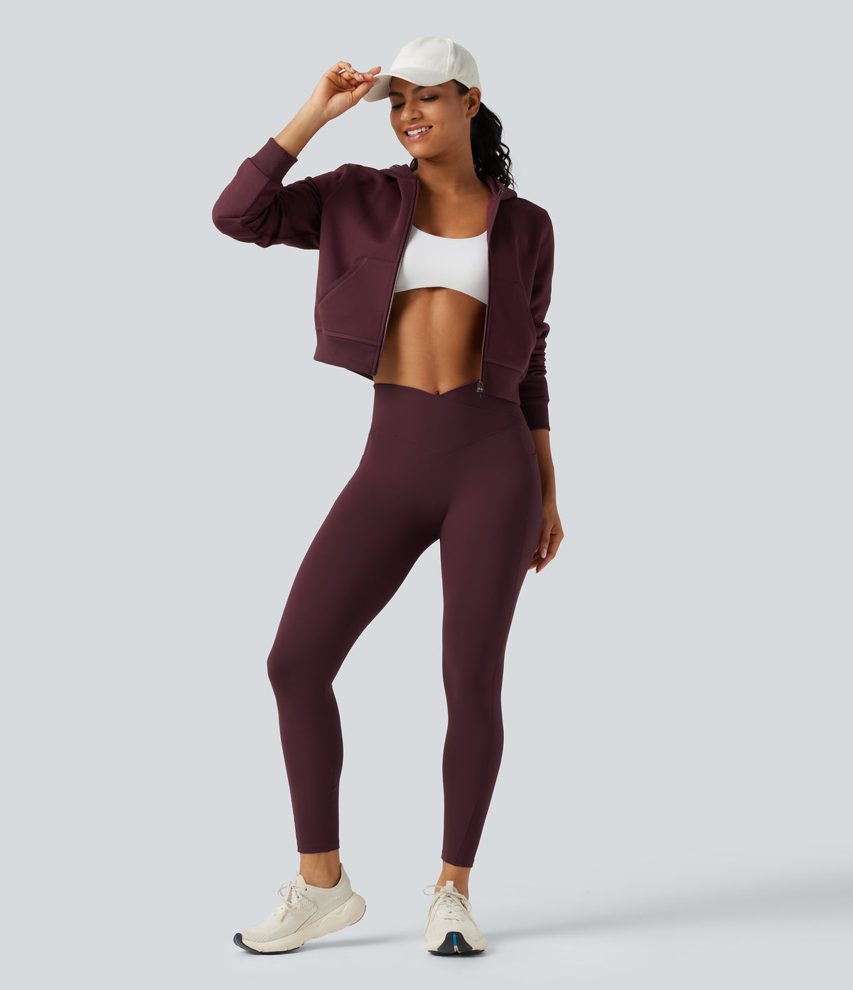 Hooded Long Sleeve Fleece Workout Sweatshirt with Pockets — Chocolate Truffle — view 7