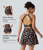 Built-in Bra 2-in-1 Ditsy Floral Mini Dance Active Dress with Pockets-Edition — Tropic Petals — view 1