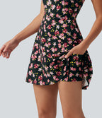 Built-in Bra 2-in-1 Ditsy Floral Mini Dance Active Dress with Pockets-Edition — Tropic Petals — view 8