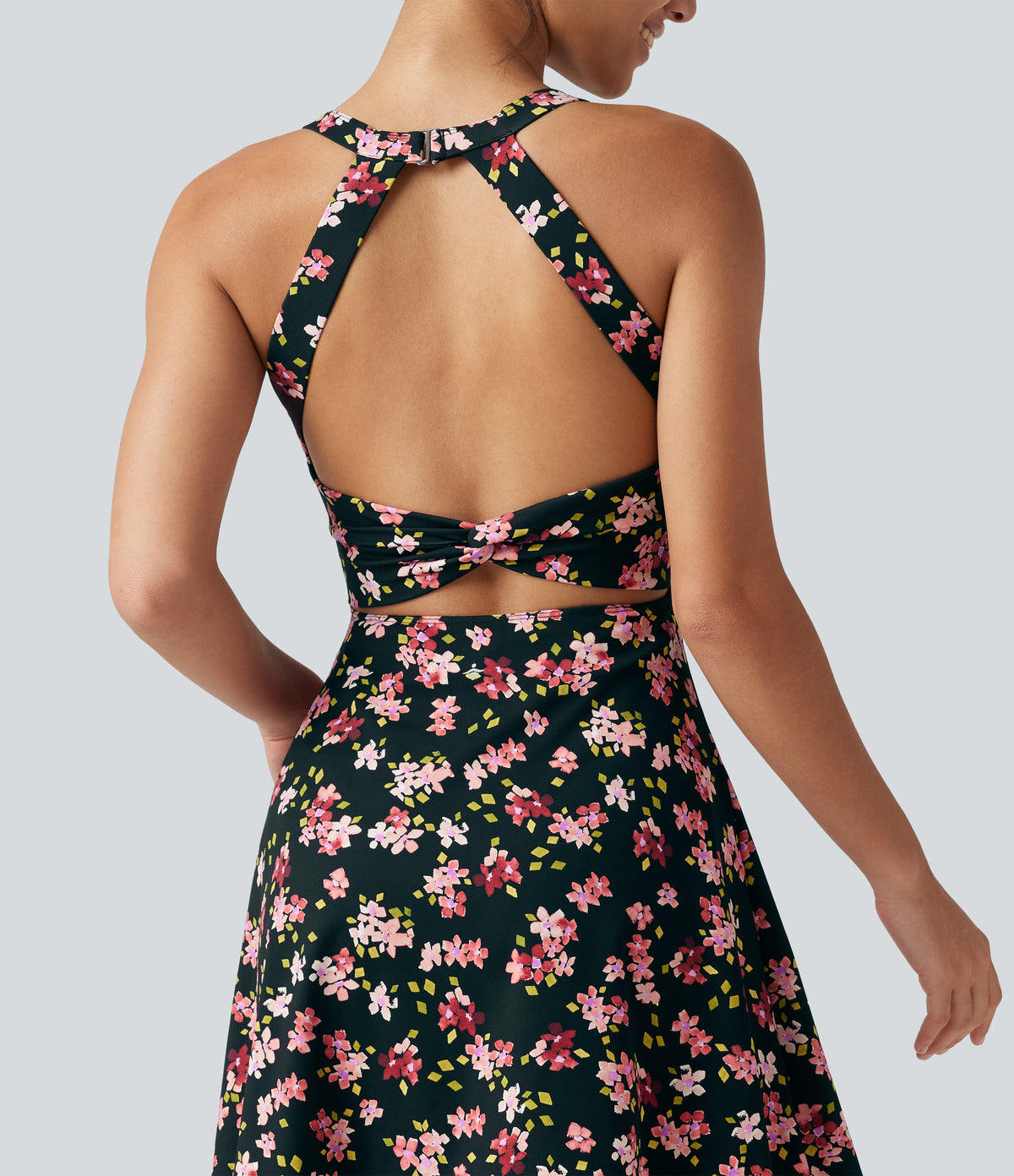 Built-in Bra 2-in-1 Ditsy Floral Mini Dance Active Dress with Pockets-Edition — Tropic Petals — view 5