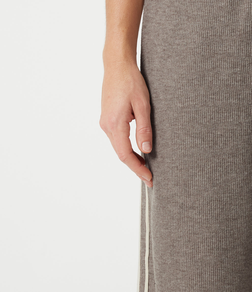 Ribbed High Waisted Tummy Control Drawstring Side Stripe Baggy Casual Trousers with Pockets — Taupe Stripe — view 5