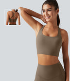 Ribbed Low Support Built-in Bra Running Sports Bra — Dawn Brown — view 1