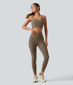 Ribbed Low Support Built-in Bra Running Sports Bra — Dawn Brown — view 7