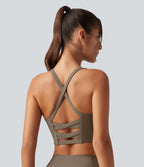 Ribbed Low Support Built-in Bra Running Sports Bra — Dawn Brown — view 2