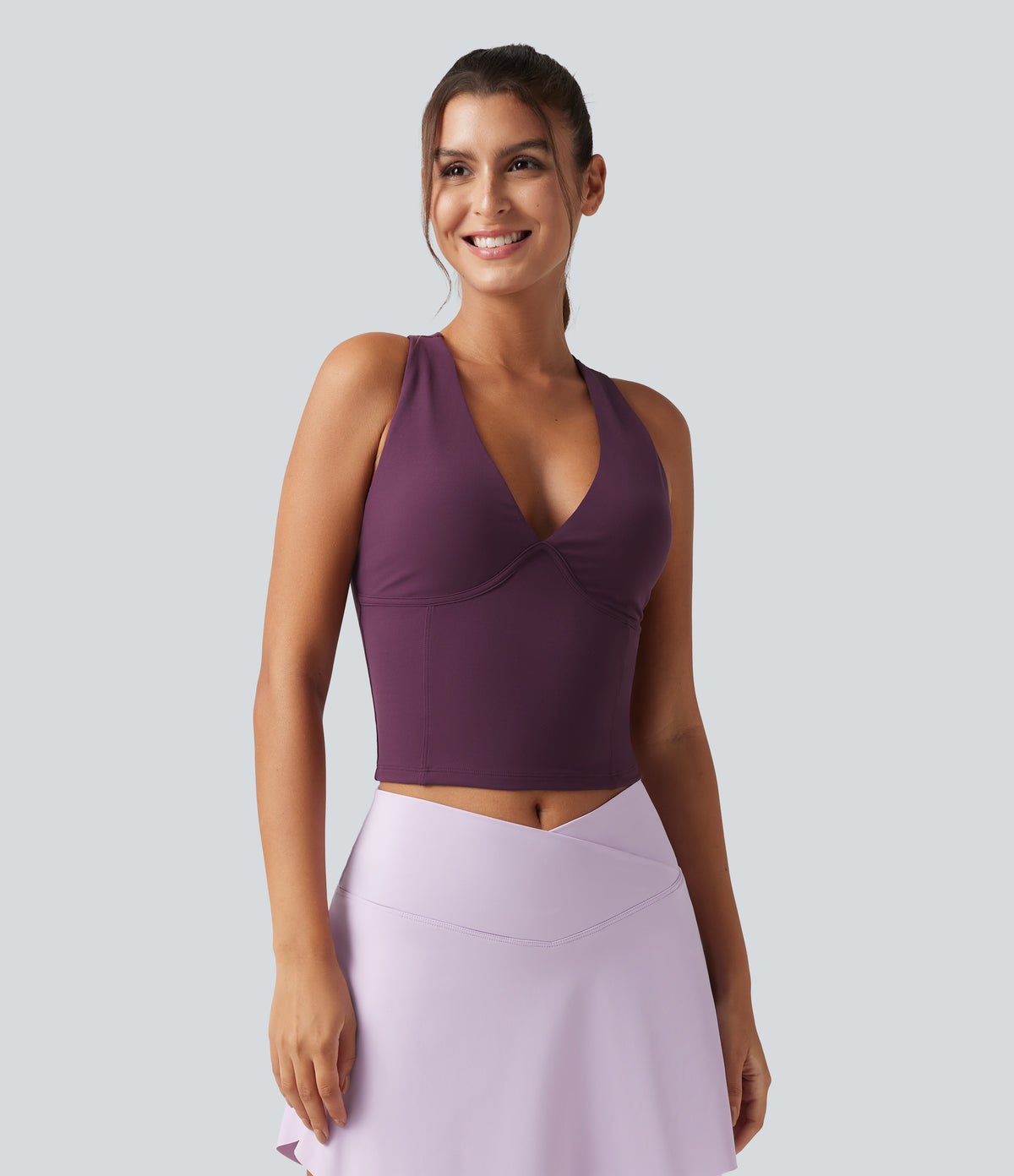 V Neck Built-in-Bra Yoga Tank Top — Italian Plum — view 4
