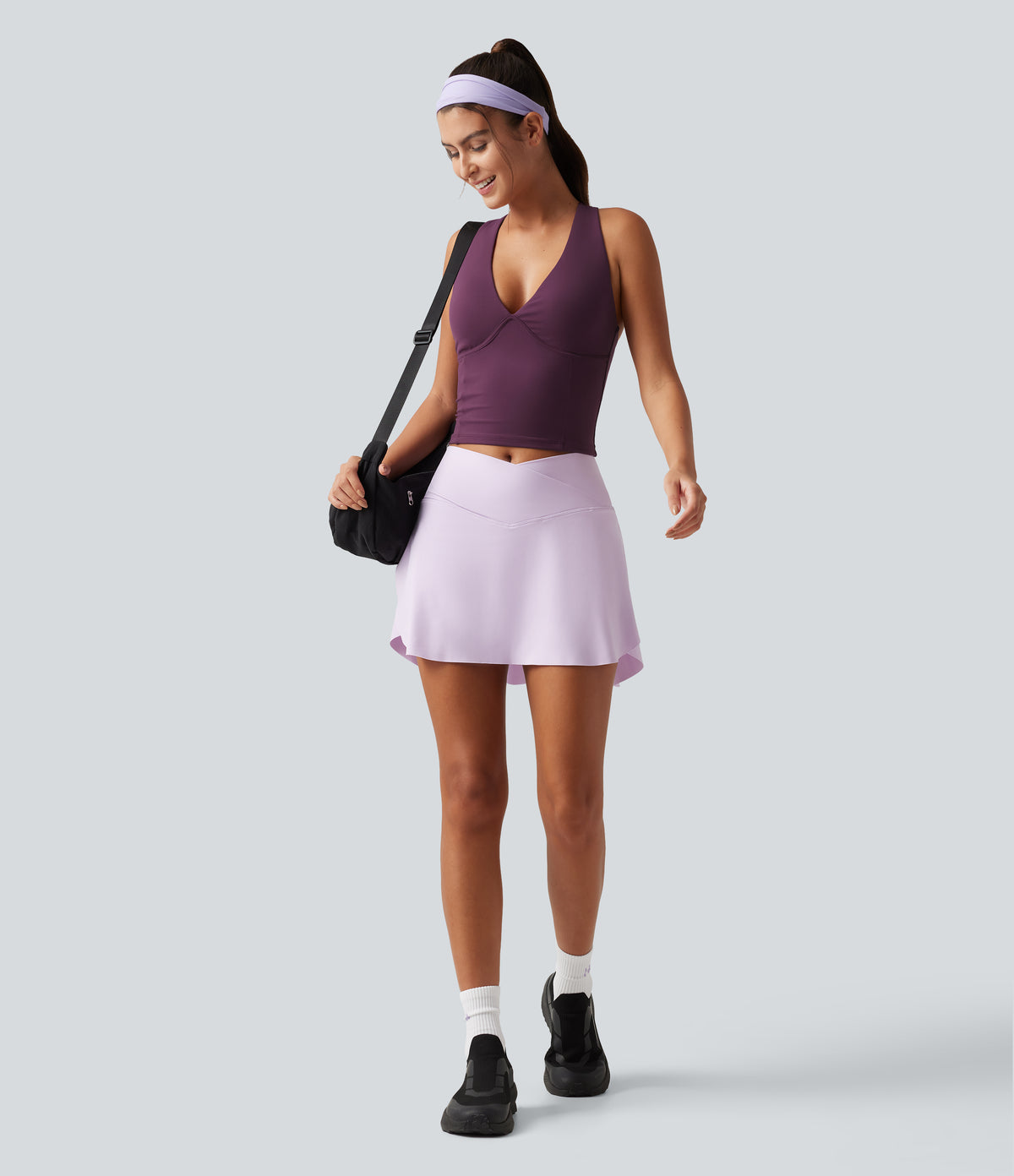 V Neck Built-in-Bra Yoga Tank Top — Italian Plum — view 8