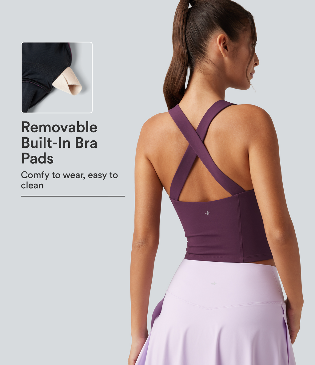 V Neck Built-in-Bra Yoga Tank Top — Italian Plum — view 1