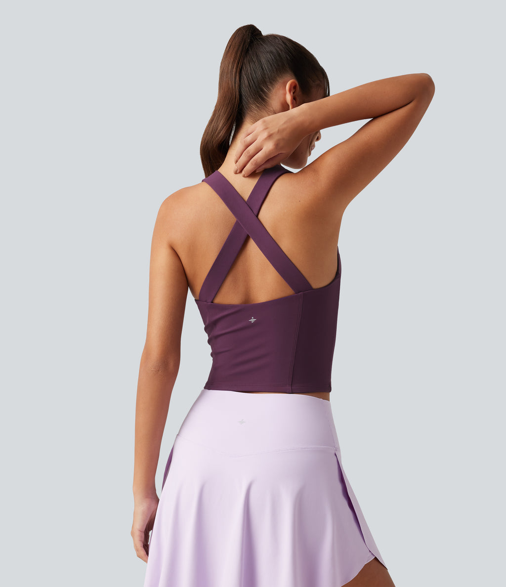 V Neck Built-in-Bra Yoga Tank Top — Italian Plum — view 2