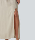 High Waisted Split Hem Maxi Casual Linen-Feel Skirt with Pockets — Overcast — view 5