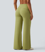 High Waisted Drawstring Straight Leg Yoga Trousers with Pockets — Moss — view 2