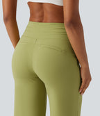 High Waisted Drawstring Straight Leg Yoga Trousers with Pockets — Moss — view 5