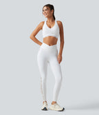 Low Support V Neck Built-in Bra Racerback Contrast Lace Workout Sports Bra — White — view 8