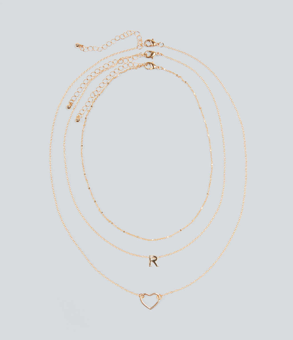 Heart-Shaped Letter Necklace Set — Gold — view 7