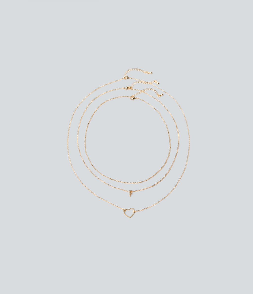 Heart-Shaped Letter Necklace Set — Gold — view 1