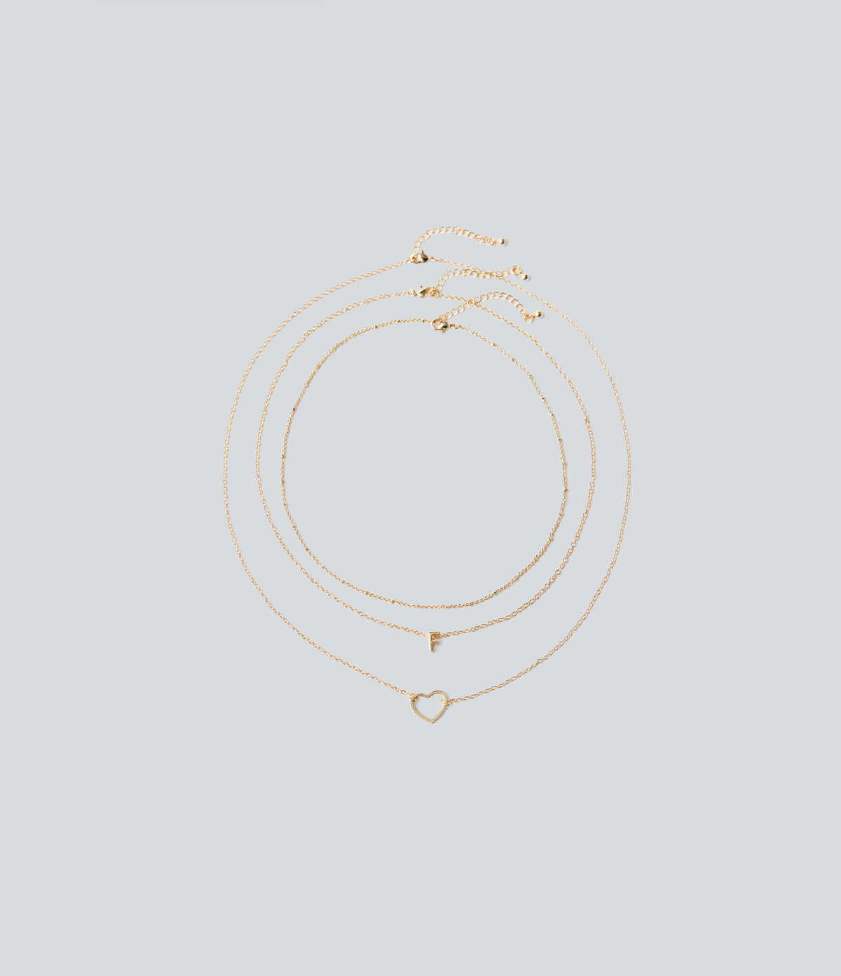 Heart-Shaped Letter Necklace Set — Gold — view 1