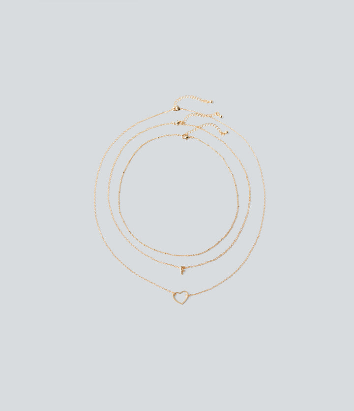 Heart-Shaped Letter Necklace Set — Gold — view 1