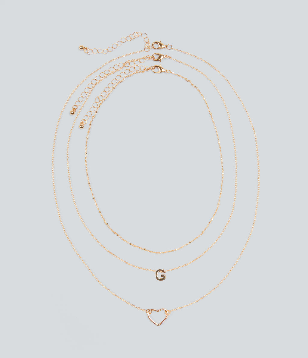 Heart-Shaped Letter Necklace Set — Gold — view 2