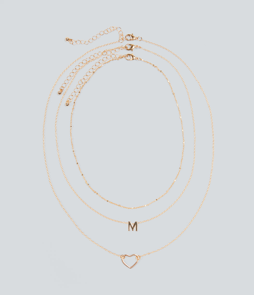 Heart-Shaped Letter Necklace Set — Gold — view 6