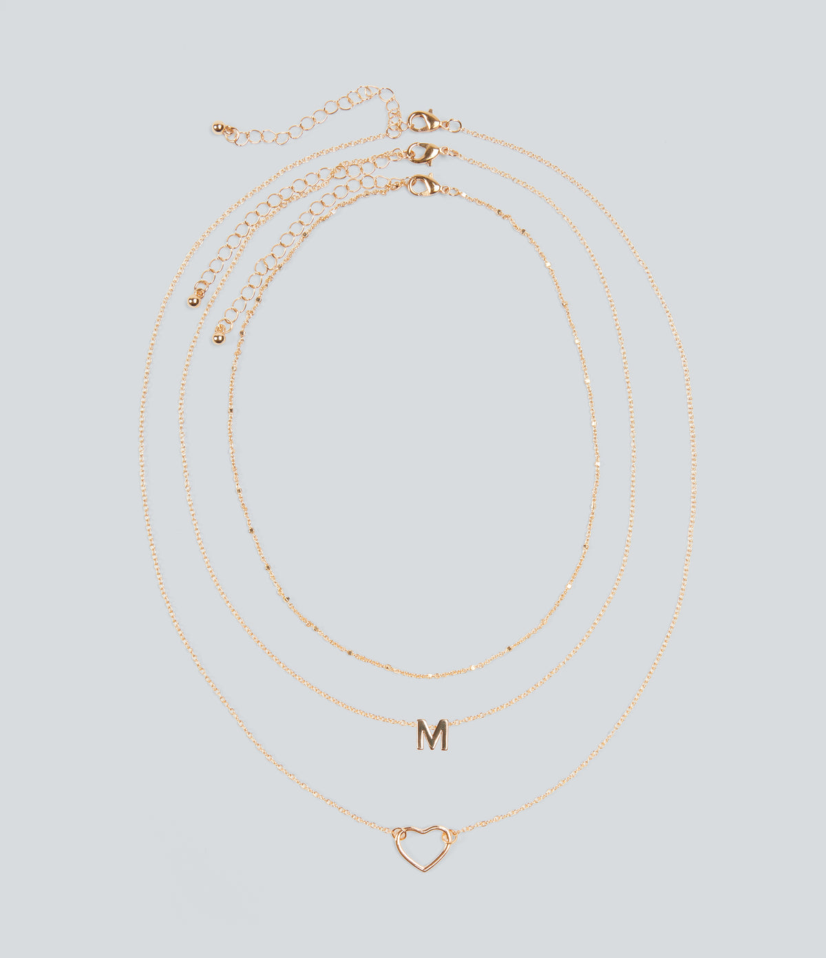 Heart-Shaped Letter Necklace Set — Gold — view 6