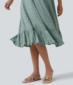 Round Neck Built-in Bra Sleeveless Ruffle Hem Midi Casual Dress — Blue Surf — view 6