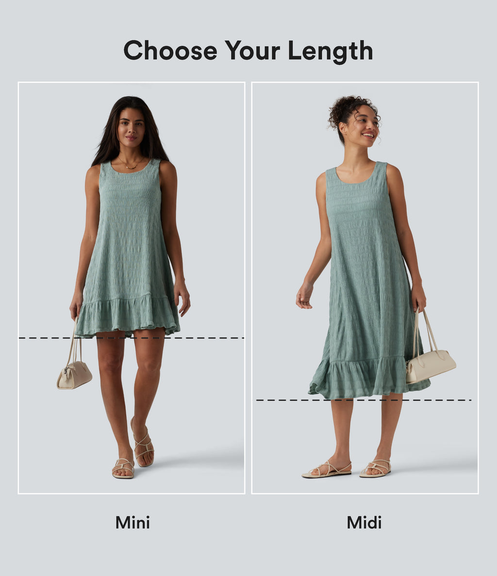 Round Neck Built-in Bra Sleeveless Ruffle Hem Midi Casual Dress — Blue Surf — view 2