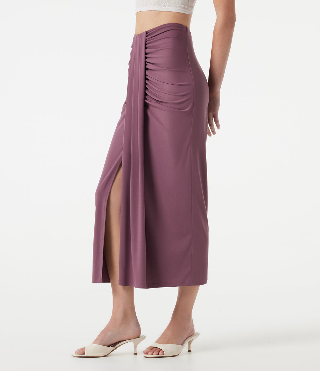 High Waisted Ruched Bodycon Midi Casual Skirt — Tulipwood — view 1