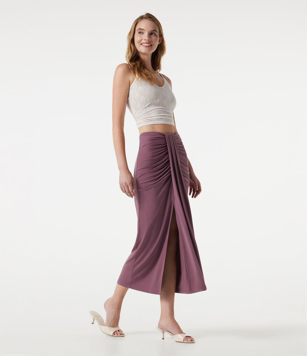 High Waisted Ruched Bodycon Midi Casual Skirt — Tulipwood — view 7