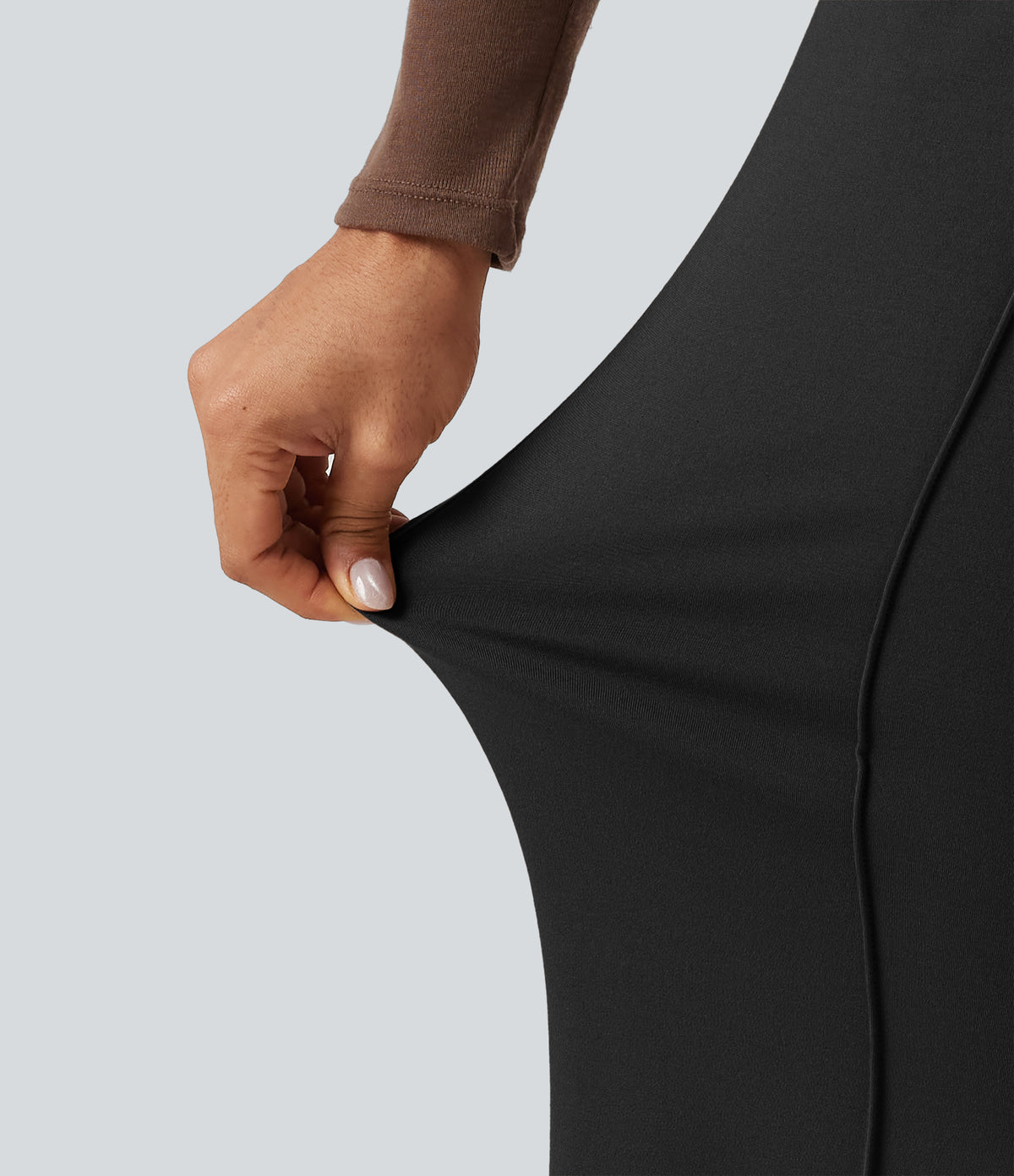 High Waisted Pintuck Wide Leg Work Trousers — Black — view 6