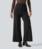 High Waisted Pintuck Wide Leg Work Trousers — Black — view 1