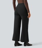 High Waisted Pintuck Wide Leg Work Trousers — Black — view 2