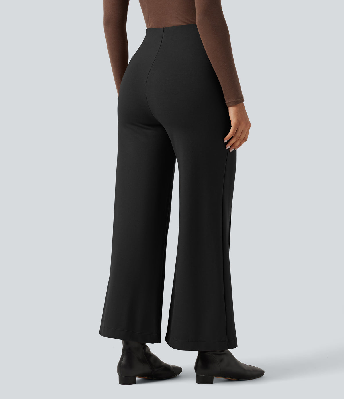 High Waisted Pintuck Wide Leg Work Trousers — Black — view 2