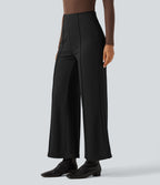 High Waisted Pintuck Wide Leg Work Trousers — Black — view 3