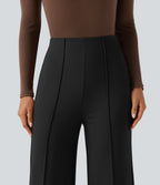 High Waisted Pintuck Wide Leg Work Trousers — Black — view 4
