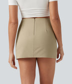 High Waisted Crossover 2-in-1 A-Line Stretchy Poplin Mini Casual Skirt — Fields of Rye — view 2
