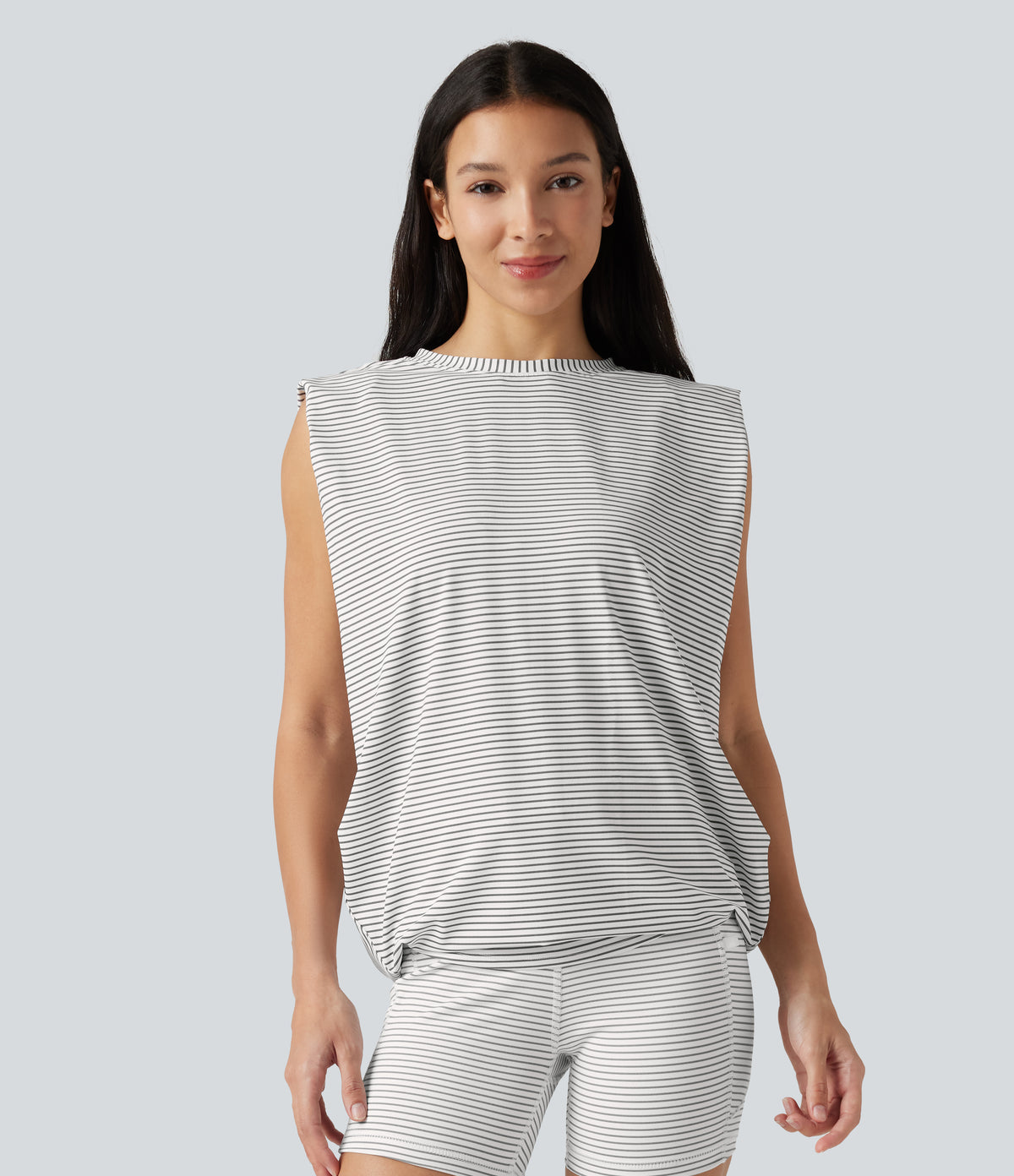 Round Neck Stripe Workout Tank Top — Inkline Micro Stripe — view 3