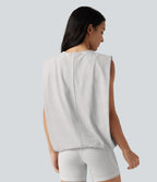 Round Neck Stripe Workout Tank Top — Inkline Micro Stripe — view 2