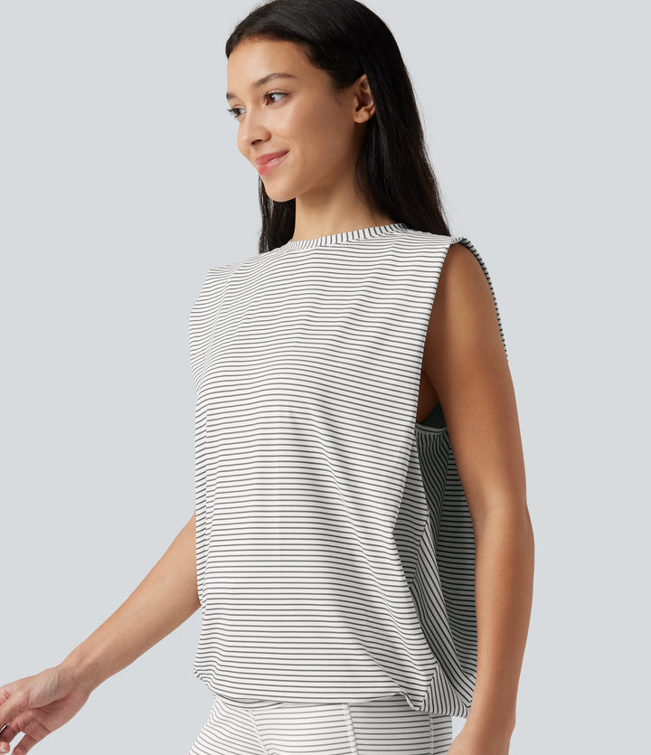 Round Neck Stripe Workout Tank Top — Inkline Micro Stripe — view 1