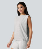 Round Neck Stripe Workout Tank Top — Inkline Micro Stripe — view 4